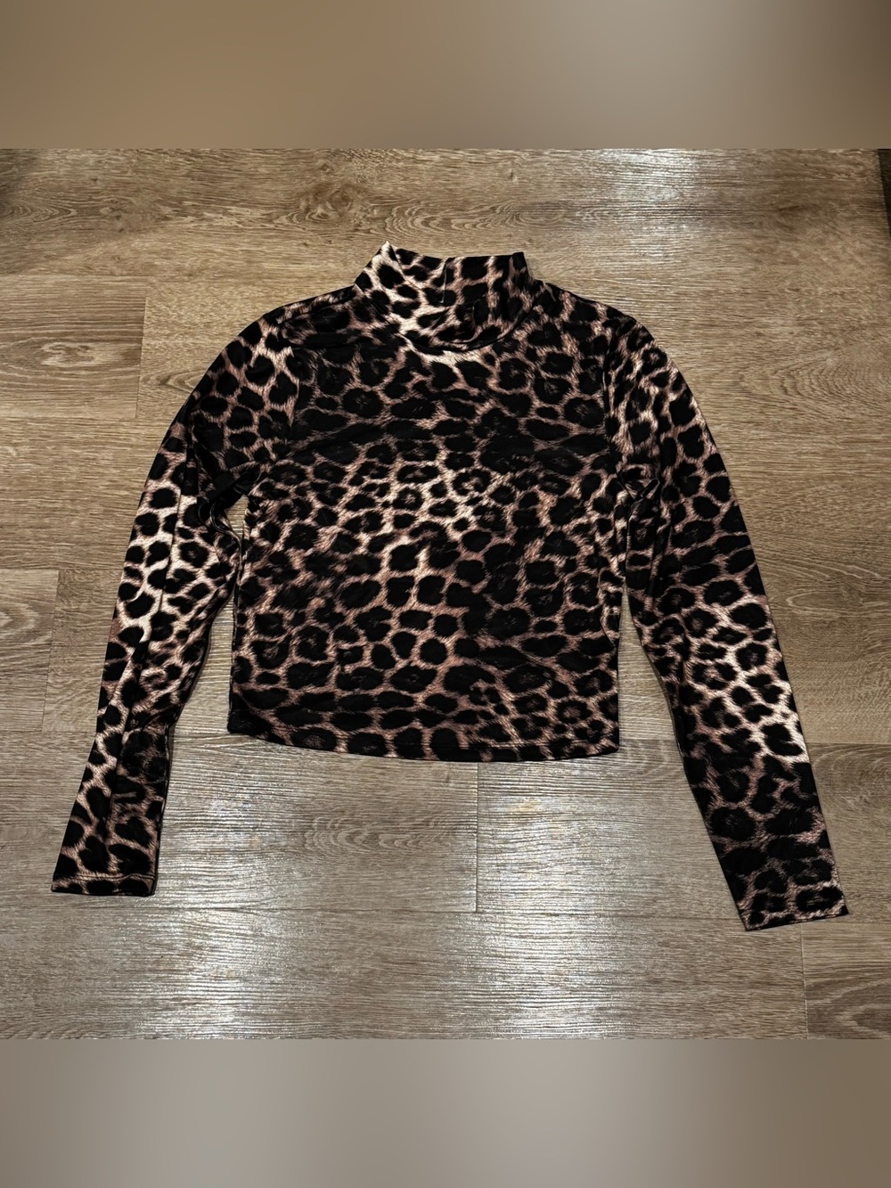 Divided Leopard Print Mock Neck Long Sleeve Top - Black, Brown